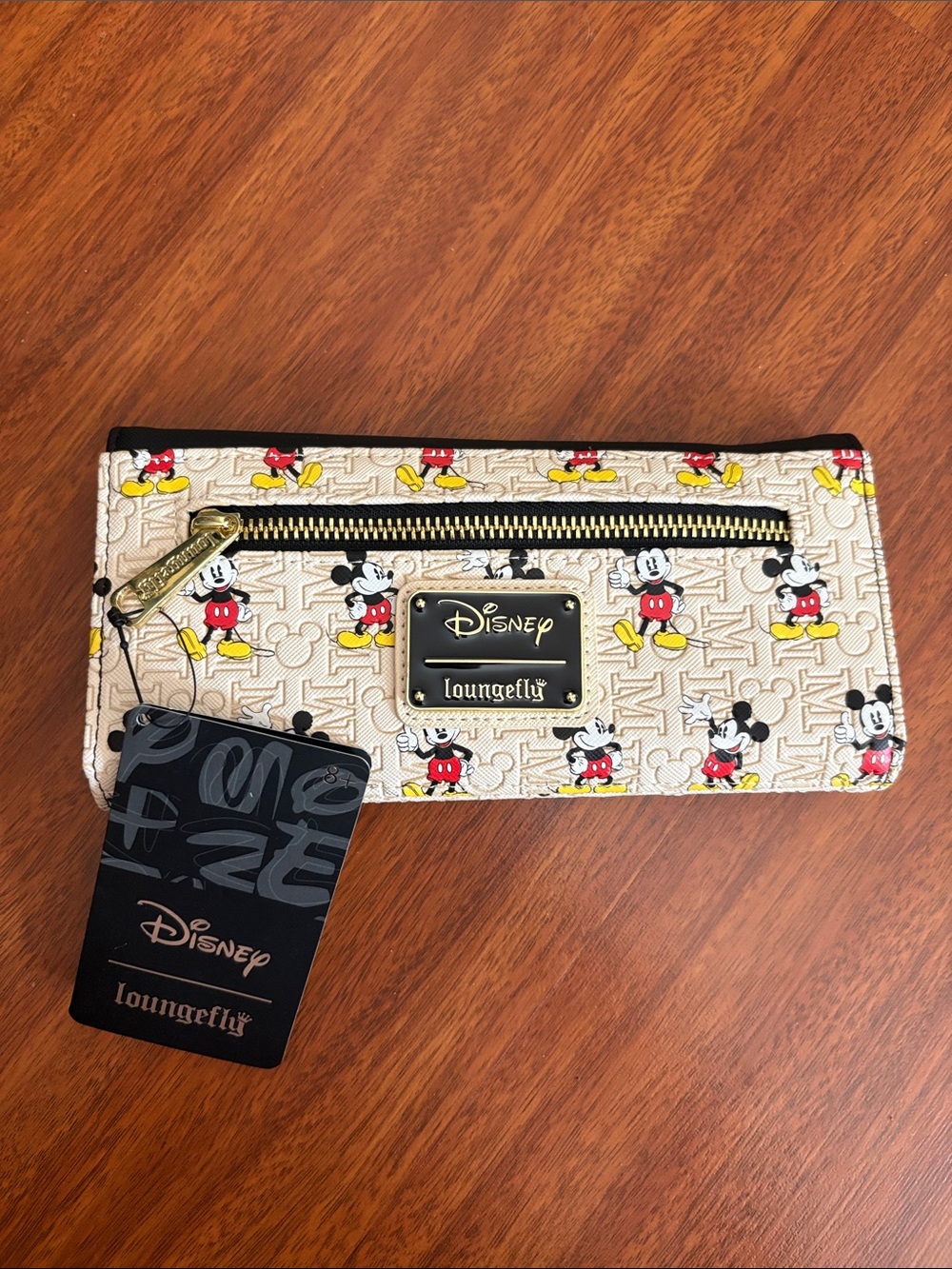 Loungefly Beige Mickey Mouse Zip Wallet with Gold Accent